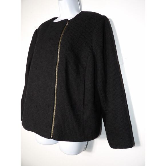 Talbots 16WP Blazer Tweed Black Weave Cotton Cardigan Full Zip Office Career Lin - Picture 10 of 13
